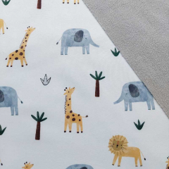 Softshell Stoff Jackenstoff L�wen Elefanten Giraffen Zootiere, grauweiss
