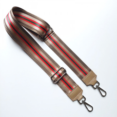 Taschengurt Streifen dunkelbeige beige rot gr�n-beige Leder - silber Schnallen
