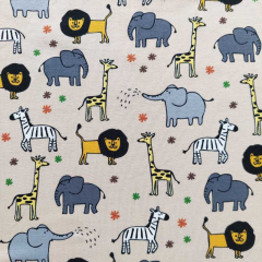 Jerseystoff Zootiere Elefanten L�wen Giraffen, beige