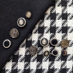Boucle Stoff Hahnentritt Lurex, schwarz cremewei�