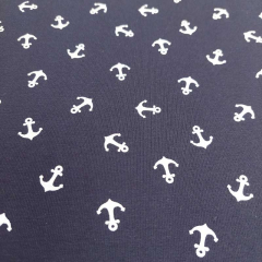 Jerseystoff Foliendruck kleine Anker silber metallic dunkelblau