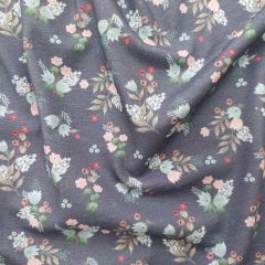 Jerseystoff Blumen Zweige, rosa t�rkis mittelgrau