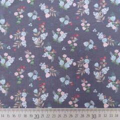 Jerseystoff Blumen Zweige, rosa t�rkis mittelgrau