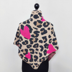 Dreieckstuch Schal Leopardenmuster Herzen Wollschal flauschig weich, schwarz braun beige
