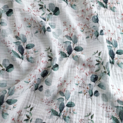 Musselin Stoff Baumwollstoff Eukalyptusbl�tter, mint gr�n wei�