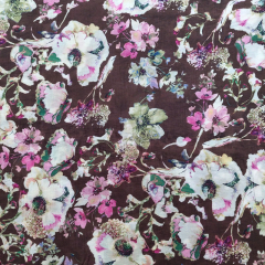 Viskose Mix leichte Webware gro�e Blumen Blusenstoff, rosa dunkelbraun