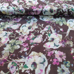 RESTST�CK 100 cm Viskose Mix leichte Webware gro�e Blumen Blusenstoff, rosa dunkelbraun