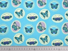 Baumwollstoff Ornamente & Schmetterlinge, mint