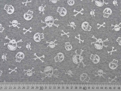 RESTST�CK 117 cm French Terry Sweatstoff Glitzer-Totenkopf Foliendruck, silber grau