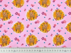 Jerseystoff Rehe Blumen, rosa