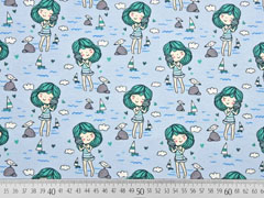 RESTST�CK 92 cm Jersey Strandm�dchen maritim, hellblau mint
