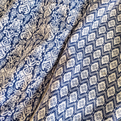 Musselin Stoff Double Gauze Baumwollstoff zweilagig Rauten, dunkelblau wei�