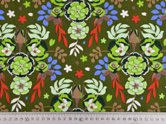 RESTST�CK 125 cm Baumwollstoff Blumen Knospen Bl�tter, hellgr�n khaki