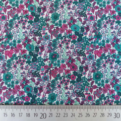 RESTST�CK 100 cm Baumwollstoff kleine Blumen Bl�mchen Silky Cotton, petrol beere wei�