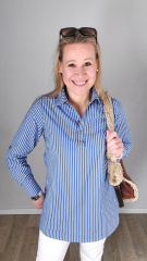 Baumwollstoff mit Stretch L�ngsstreifen, wei� mittelblau
