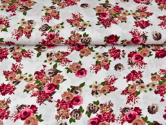 EINZELST�CK 95 cm Viskose Crepe Blusenstoff Rosen, altrosa dunkelpink wei�
