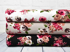 EINZELST�CK 95 cm Viskose Crepe Blusenstoff Rosen, altrosa dunkelpink wei�