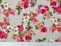 Viskose Crepe Stoff Blusenstoff Rosen, altrosa dunkelpink beige