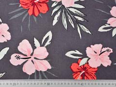 RESTST�CK 95 cm Viskose Leinen Webware Hibiskusbl�ten Palmbl�tter, dunkelbraun