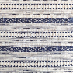 Jacquardstoff Rauten Bord�ren Boho-Style, jeansblau cremewei�