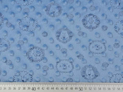 Fleece Minky Punkte L�wengesichter, helles jeansblau