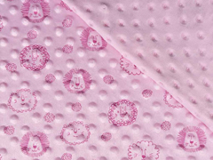 Fleece Stoff Minky Punkte L�wengesichter, helles rosa