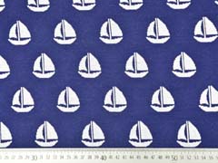 Jerseystoff Jacquardjersey Segelboote, wei� mittelblau