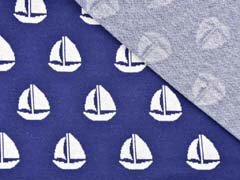 Jerseystoff Jacquardjersey Segelboote, wei� mittelblau