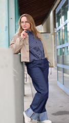 Baumwollstoff mit Stretch L�ngsstreifen, wei� dunkelblau