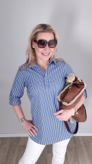 Baumwollstoff mit Stretch L�ngsstreifen, wei� dunkelblau