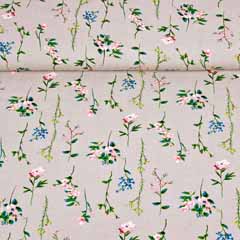 Viskose Stoff Blumenzweige, beige