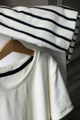 Sweat Frotteestoff Streifen, dunkelblau cremewei�