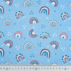 Jerseystoff Regenbogen Boho Stil Sterne, dunkelaltrosa hellaltrosa dunkeljeansblau rauchblau