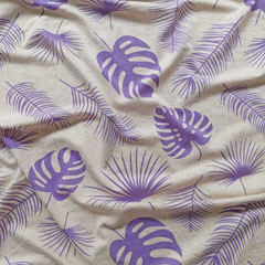 Viskose Jerseystoff Monstera Bl�tter, lila natur melange