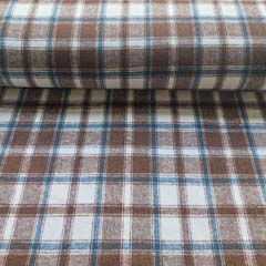 RESTST�CK 240 cm Jackenstoff Webware Karomuster angeraut, jeansblau wei� braun