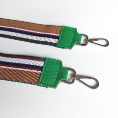 Taschengurt Streifen gr�n dunkelgrot wei� navy camel -gr�nes Leder-silber Schnallen