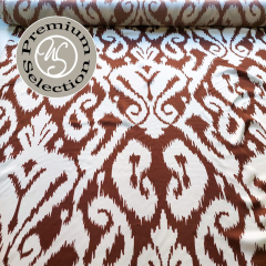 Viskose Satin Stoff Ikat Muster Ethno Druck - dunkelbraun hellbeige - Made in Italy