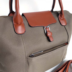 Shopper Damen Handtasche Canvas Look - cognac braun khakigr�n