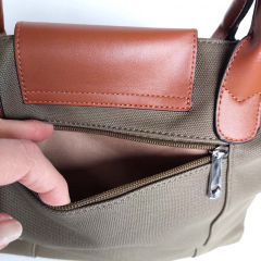 Shopper Damen Handtasche Canvas Look - cognac braun khakigr�n