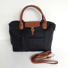 Shopper Damen Handtasche Canvas Look - cognac braun schwarz