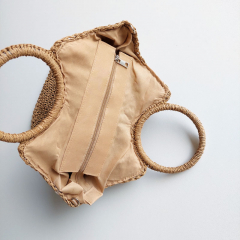 Strohtasche Handtasche Rei�verschluss Griffe Schulterriemen, Beige