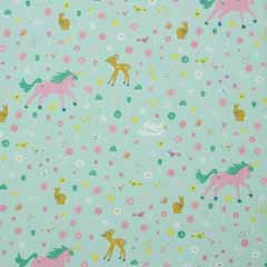 Baumwollstoff Einh�rner Rehe Glitzer, mintgr�n