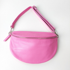 Bauchtasche Leder mit Lederriemen - Bubblegum Rosa - silber Schnallen-Made in Italy