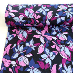 Sweatstoff Blumen Bl�tter, lilablau beere blauschwarz