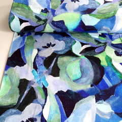 Viskose Jerseystoff abstraktes Muster Aquarell Stil, dunkelblau gr�n hellblau