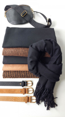 Italienischer Doubleface-Wollmischstoff Deadstock Designerstoff - camel schwarz