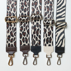 Taschengurt Taschenriemen Leoparden Muster -schwarz braun beige-dunkelbraunes Leder -gold Schnallen