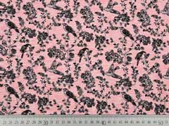 Viskose Jerseystoff V�gel Rosen, lachsrosa meliert