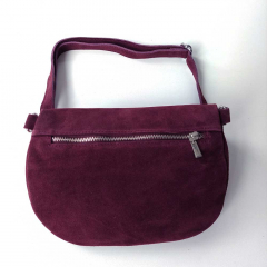 Bauchtasche Wildleder mit Lederriemen - burgundy - silber Schnallen-Made in Italy