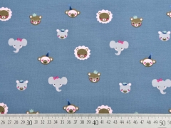 RESTST�CK 49 cm Jerseystoff Elefanten L�wen B�ren Tiergesichter, jeansblau